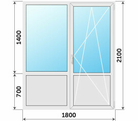 Двухстворчатый балконный блок с глухим низом 1800x2100