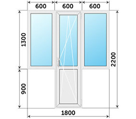 Пластиковое французское окно 1800x2200 белого цвета